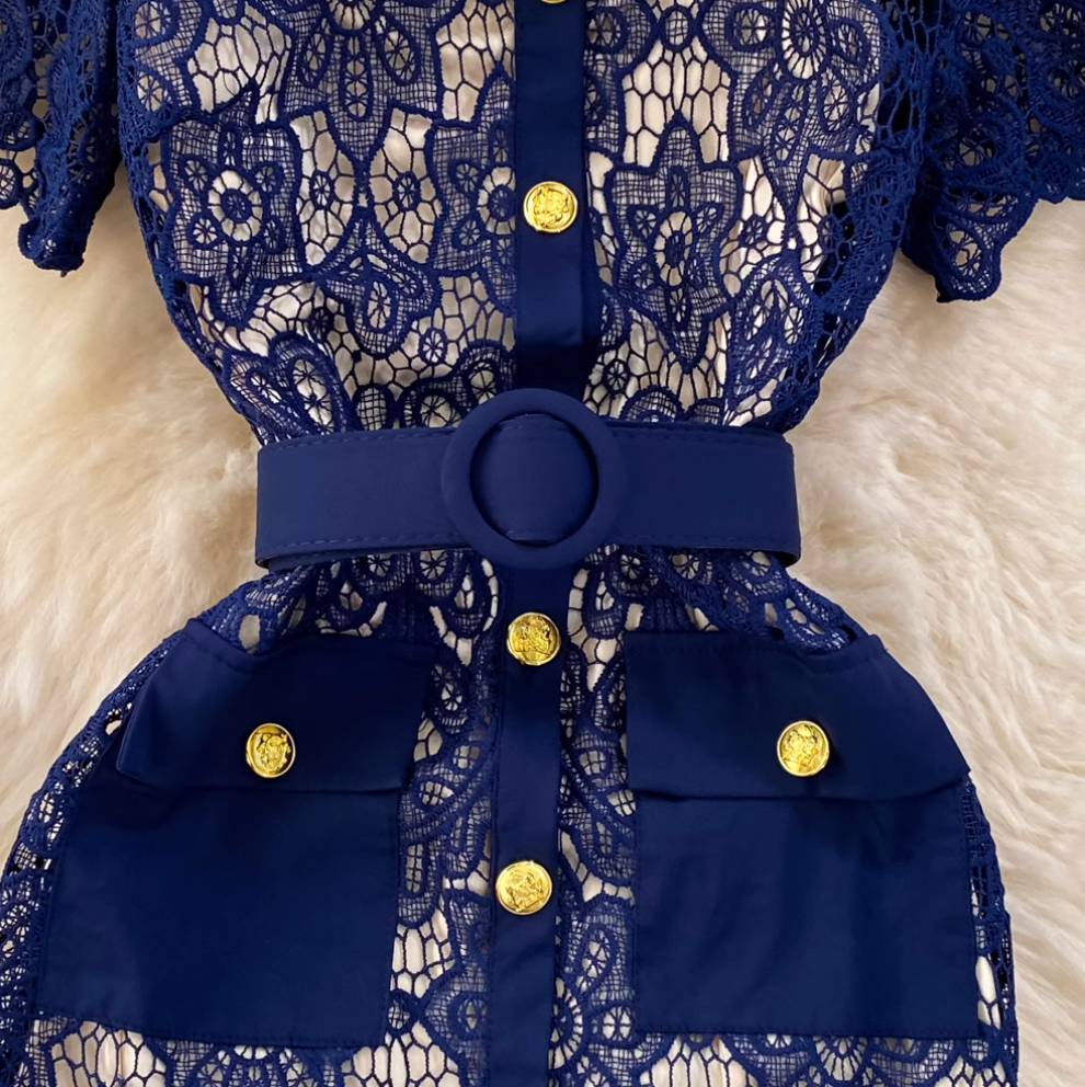Doll Collar Hollowed Lace Dress
