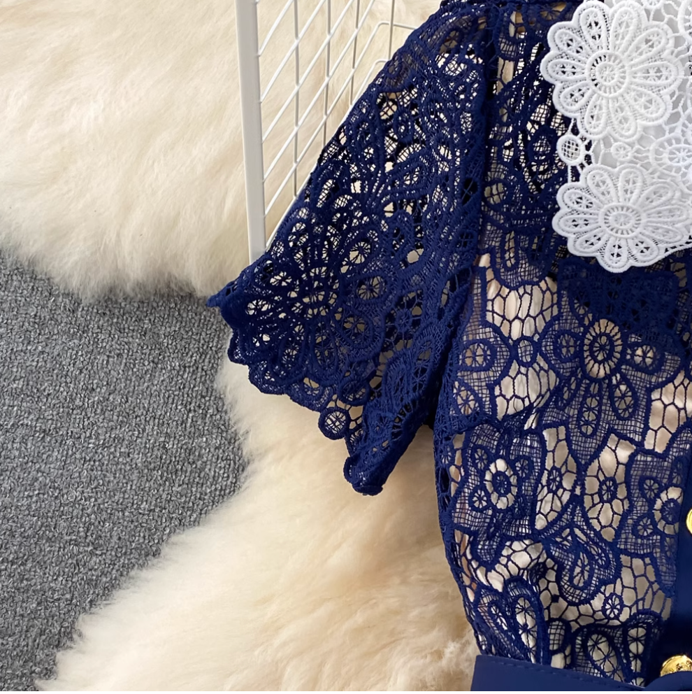 Doll Collar Hollowed Lace Dress