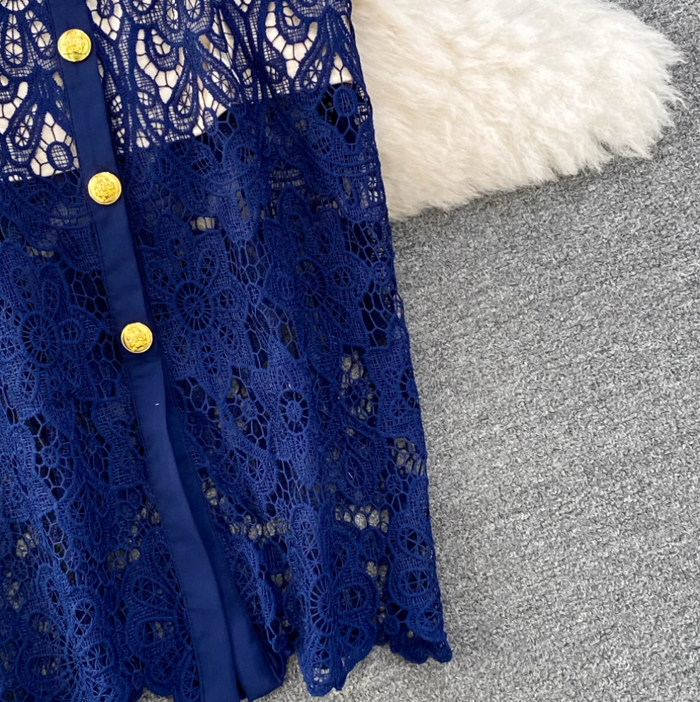 Doll Collar Hollowed Lace Dress