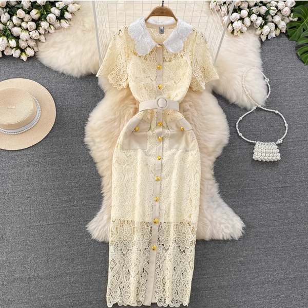 Doll Collar Hollowed Lace Dress