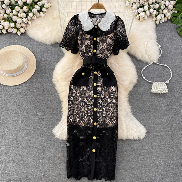 Doll Collar Hollowed Lace Dress