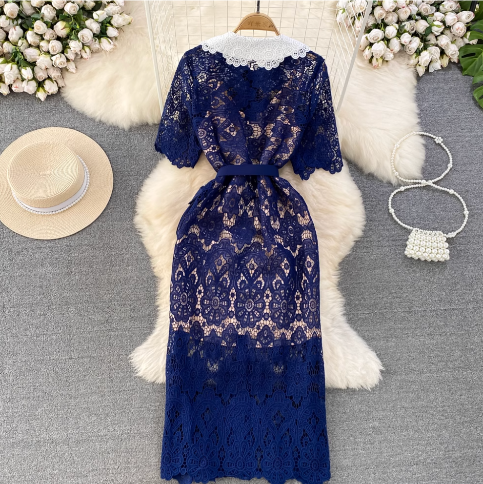 Doll Collar Hollowed Lace Dress