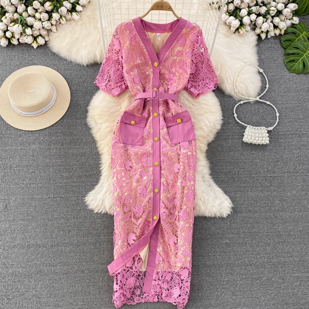 Premium Embroidered Lace OL Dress
