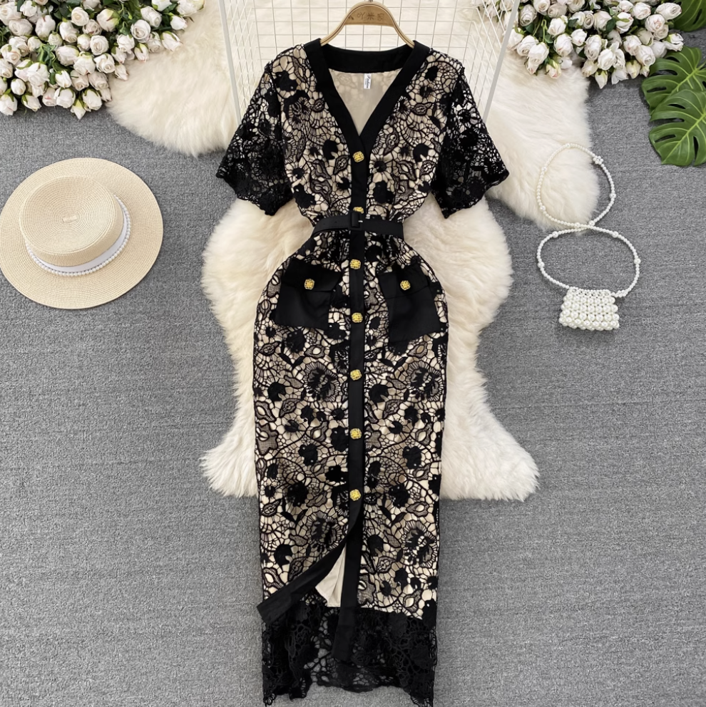 Premium Embroidered Lace OL Dress
