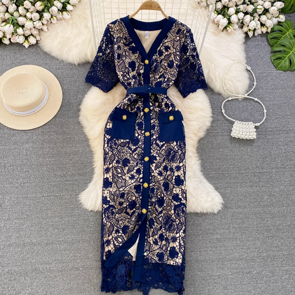 Premium Embroidered Lace OL Dress