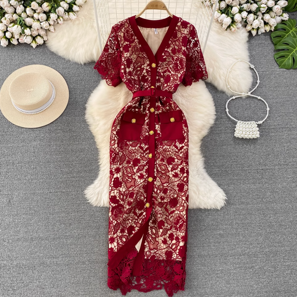 Premium Embroidered Lace OL Dress