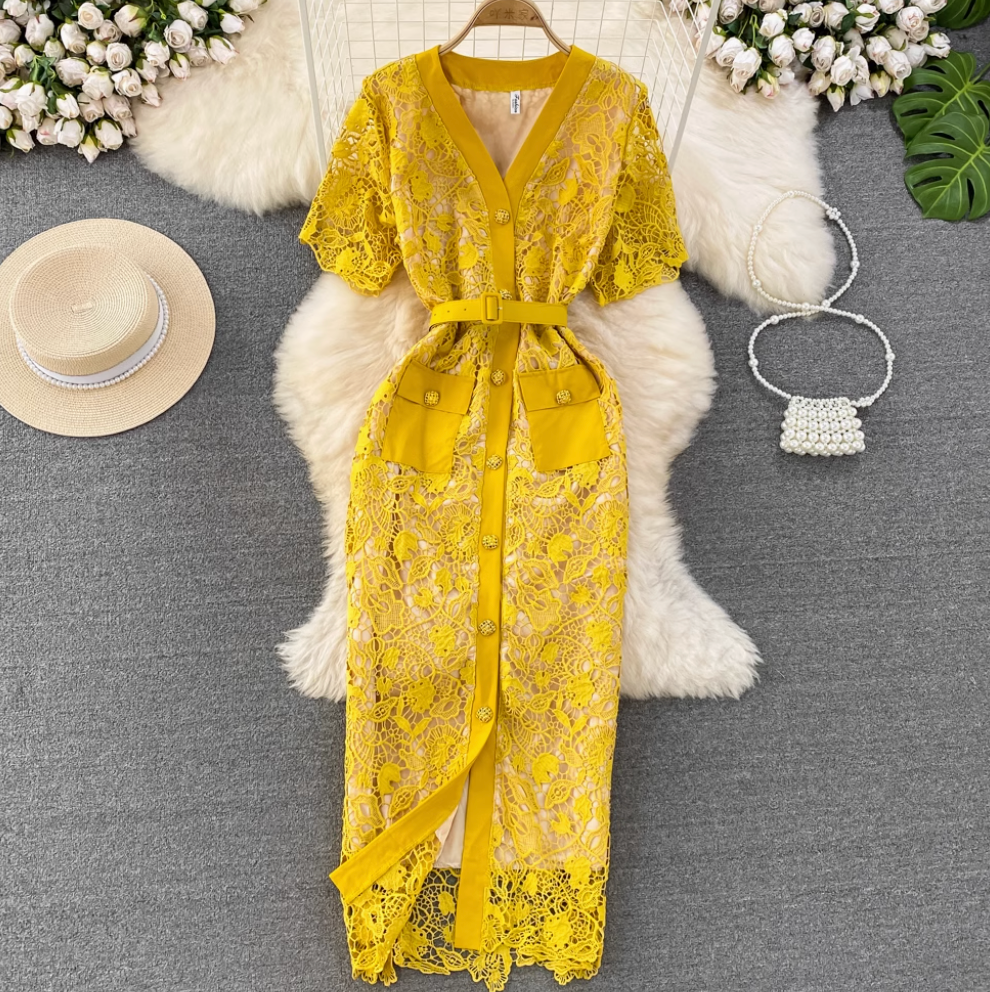 Premium Embroidered Lace OL Dress