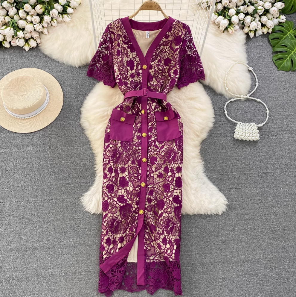 Premium Embroidered Lace OL Dress