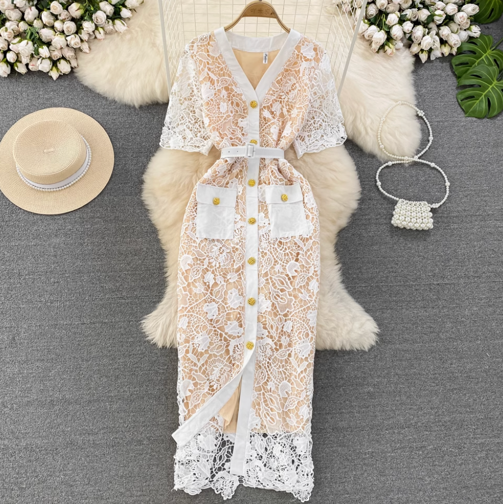 Premium Embroidered Lace OL Dress