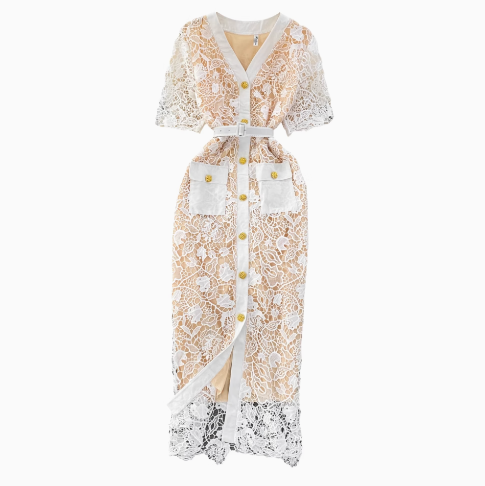 Premium Embroidered Lace OL Dress