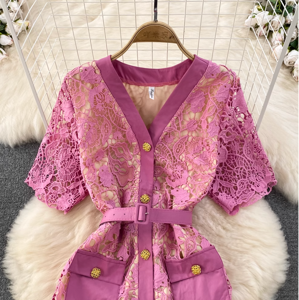 Premium Embroidered Lace OL Dress