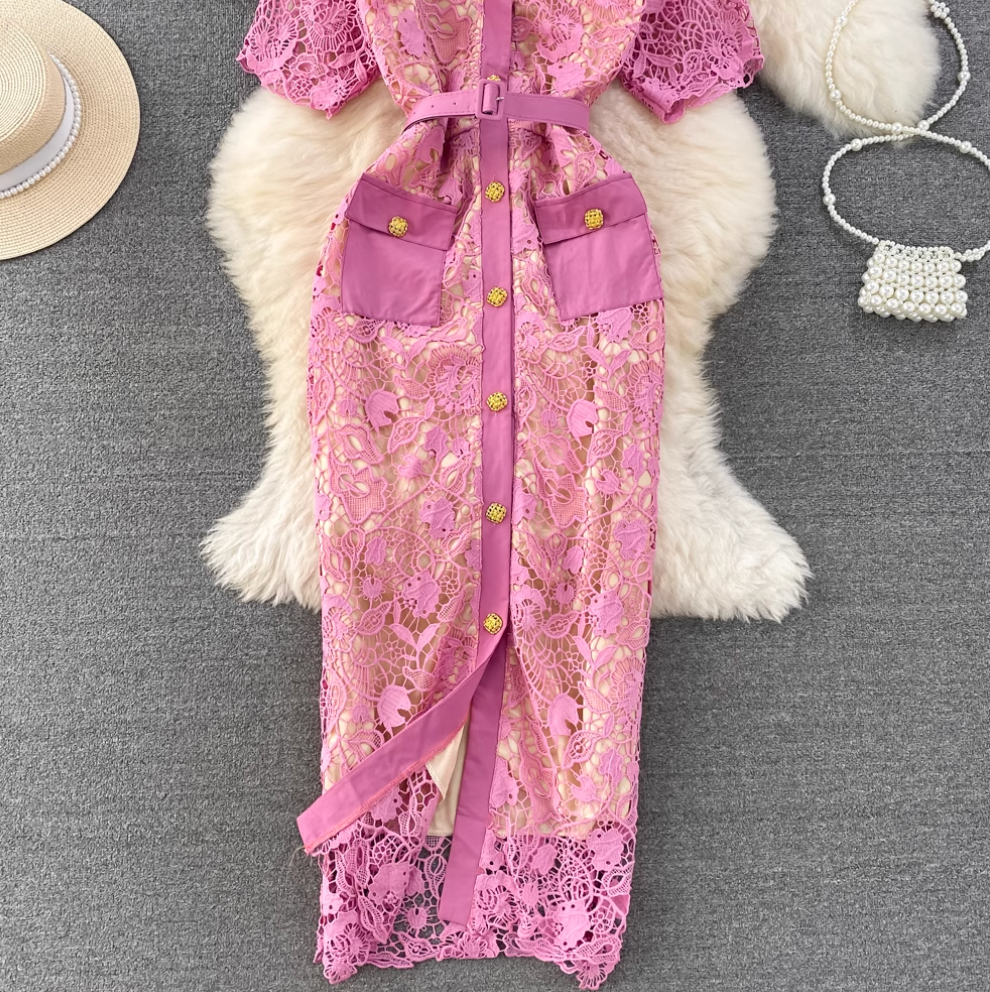 Premium Embroidered Lace OL Dress