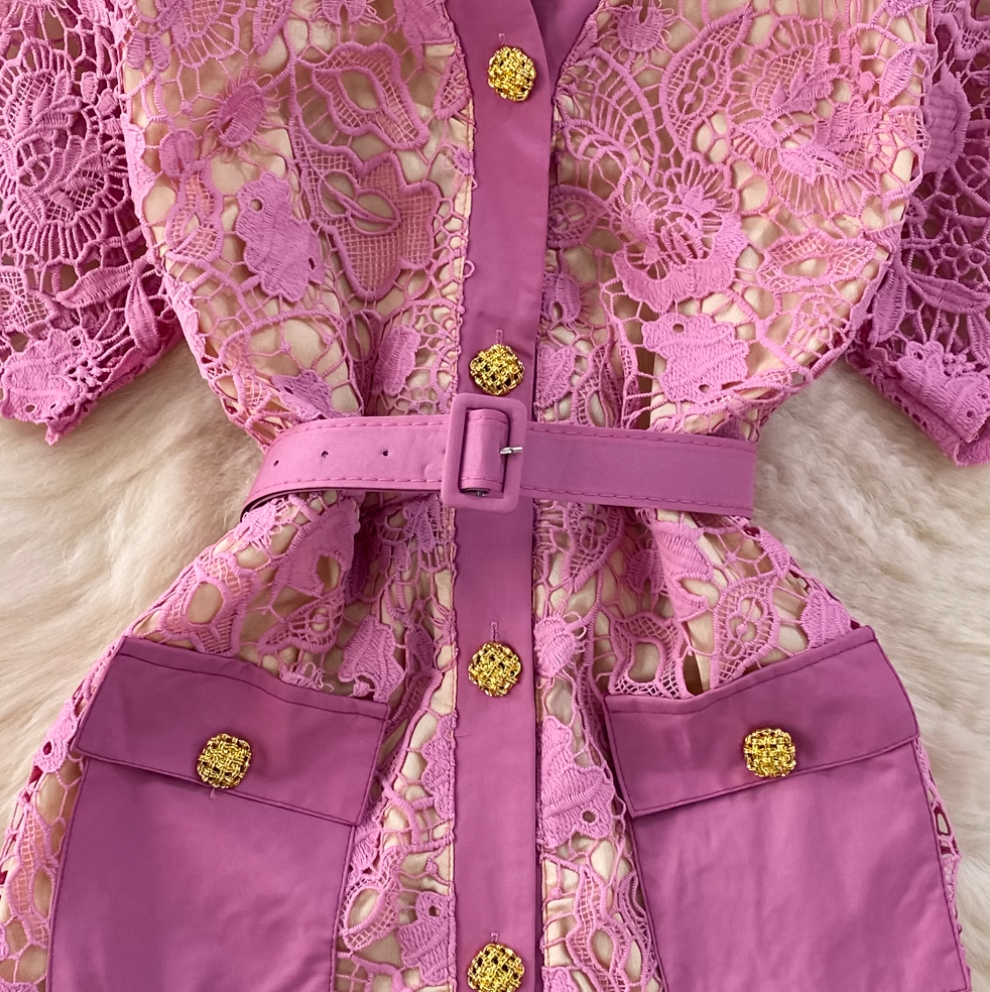 Premium Embroidered Lace OL Dress