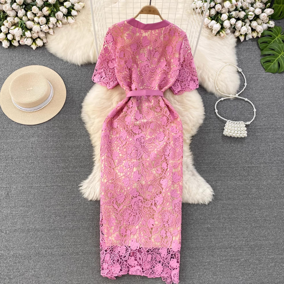 Premium Embroidered Lace OL Dress
