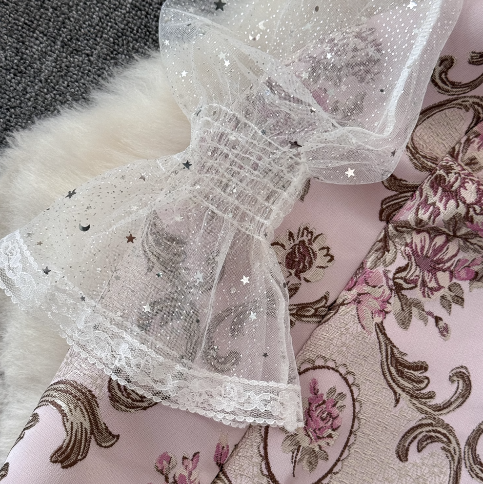 Sequined Jacquard Mesh Patchwork Dress