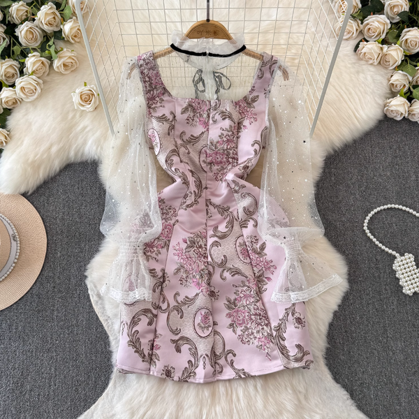 Sequined Jacquard Mesh Patchwork Dress