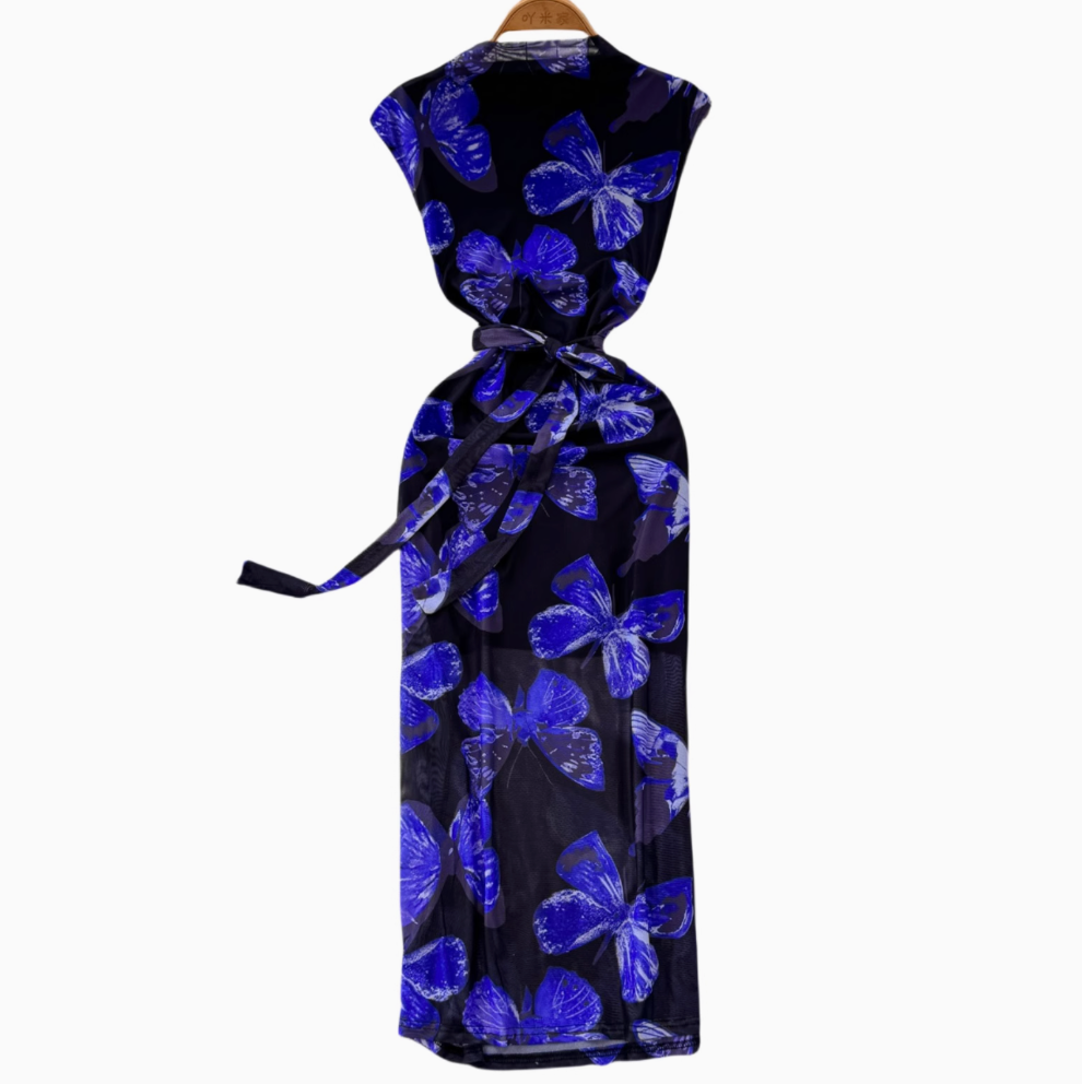 Draped Neckline Sleeveless Floral Dress