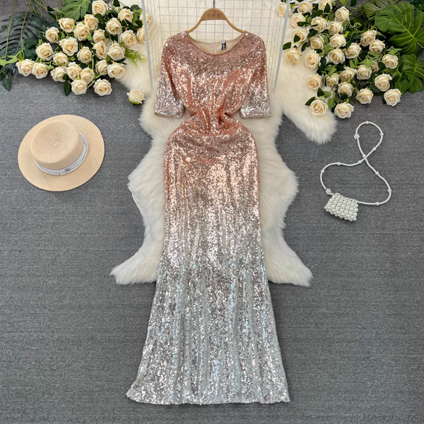 Gradient Color Sequined Fishtail Dress