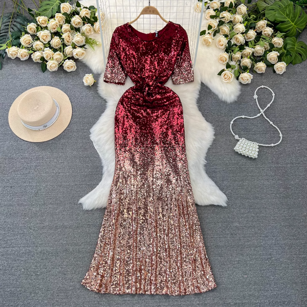 Gradient Color Sequined Fishtail Dress