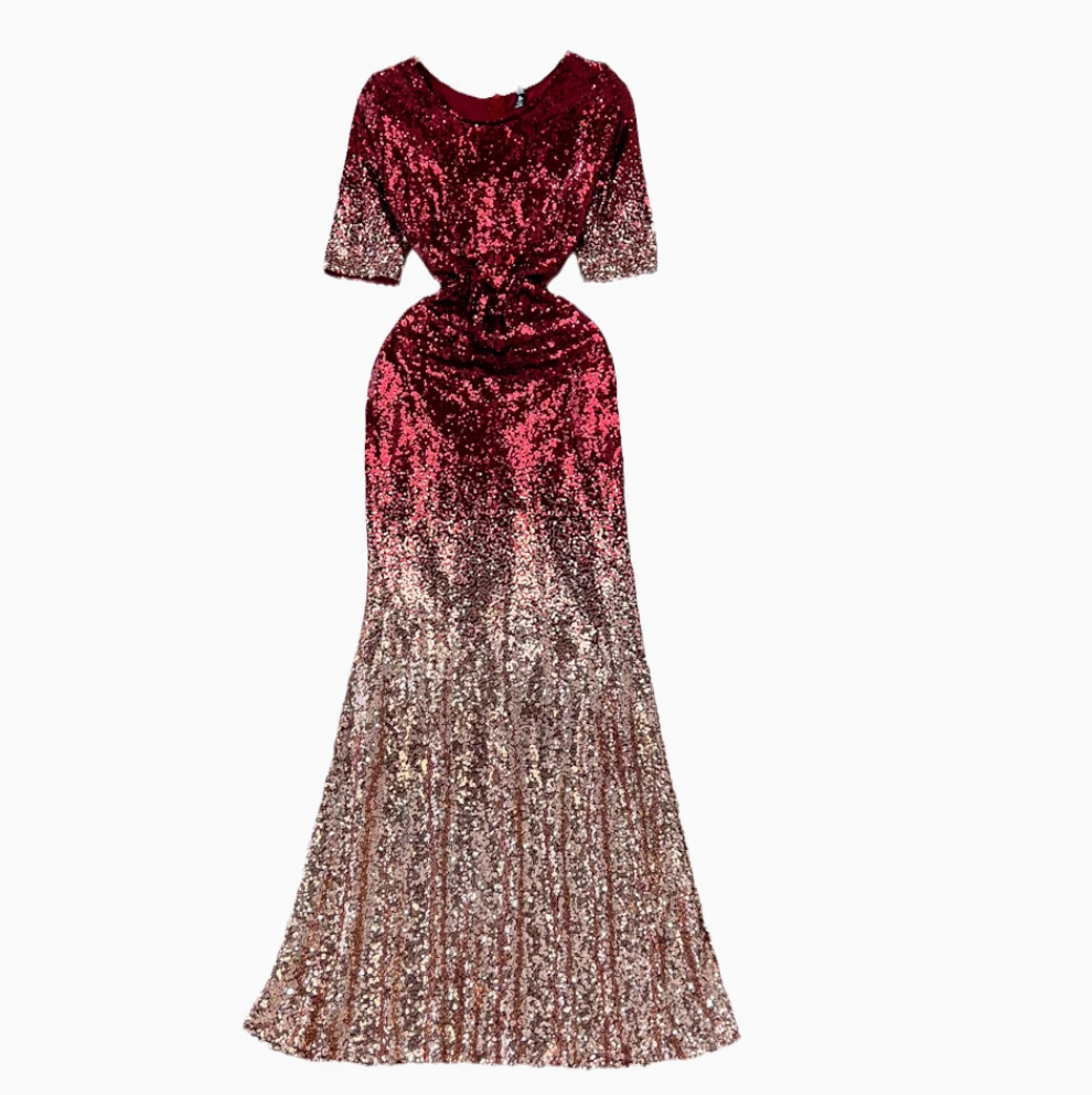 Gradient Color Sequined Fishtail Dress