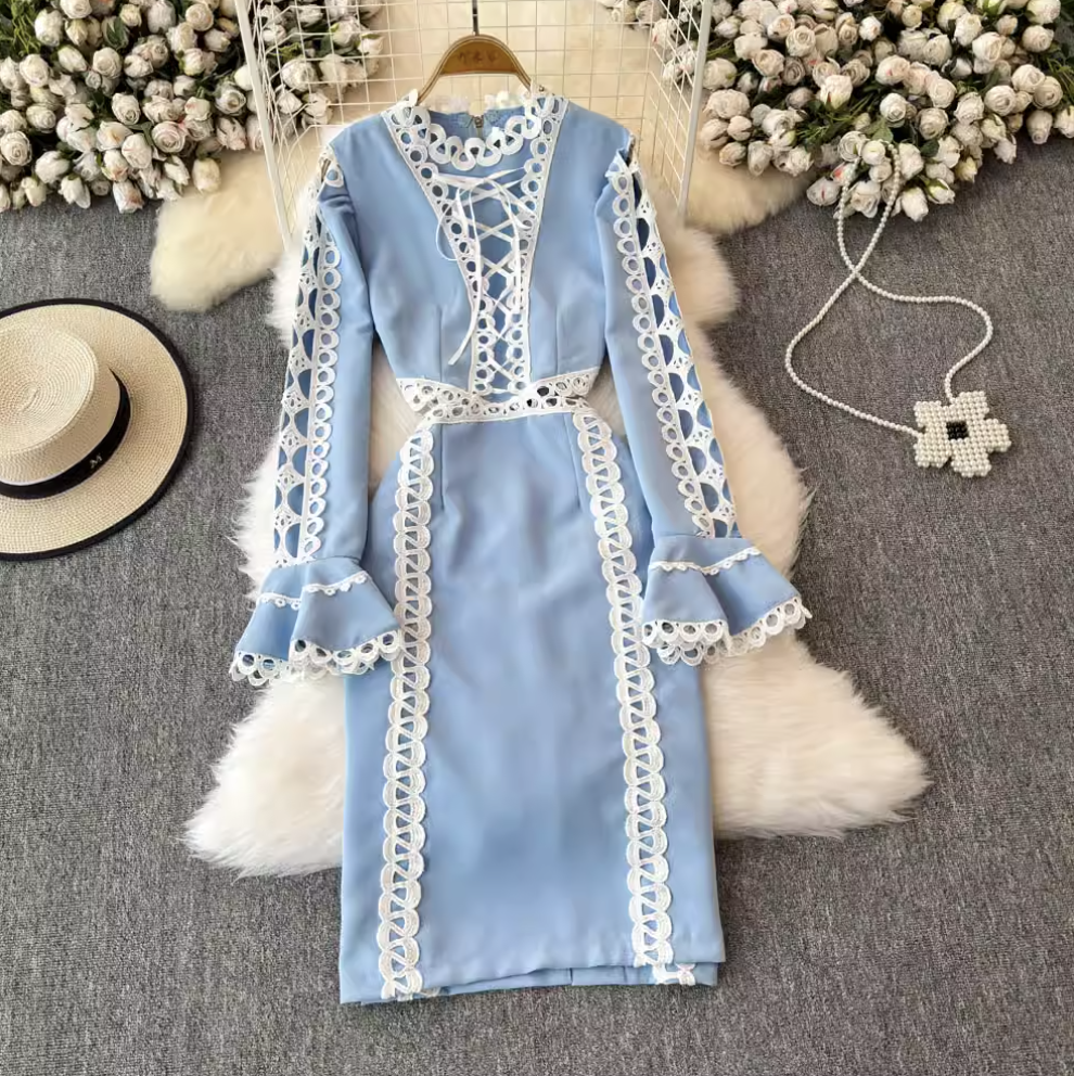 Sweetie Lace-up Hollowed Patchwork Dress