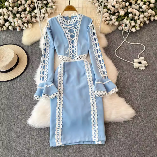 Sweetie Lace-up Hollowed Patchwork Dress