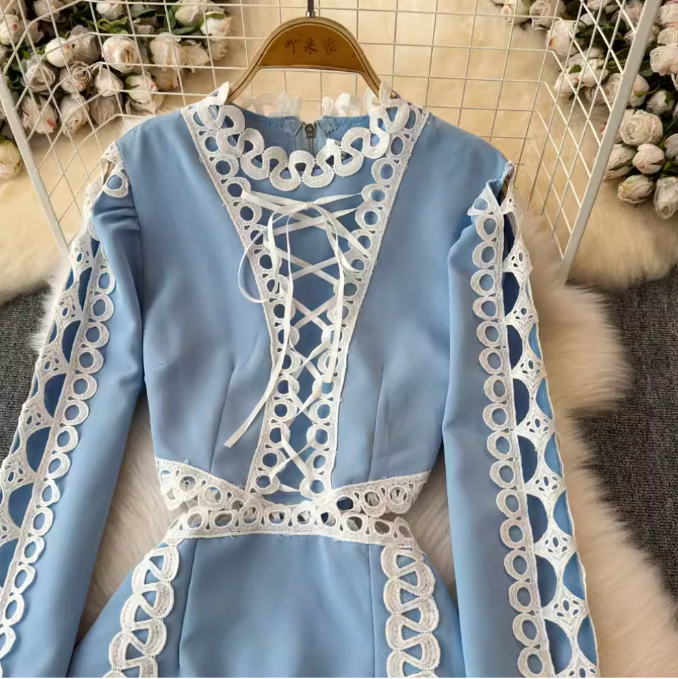 Sweetie Lace-up Hollowed Patchwork Dress