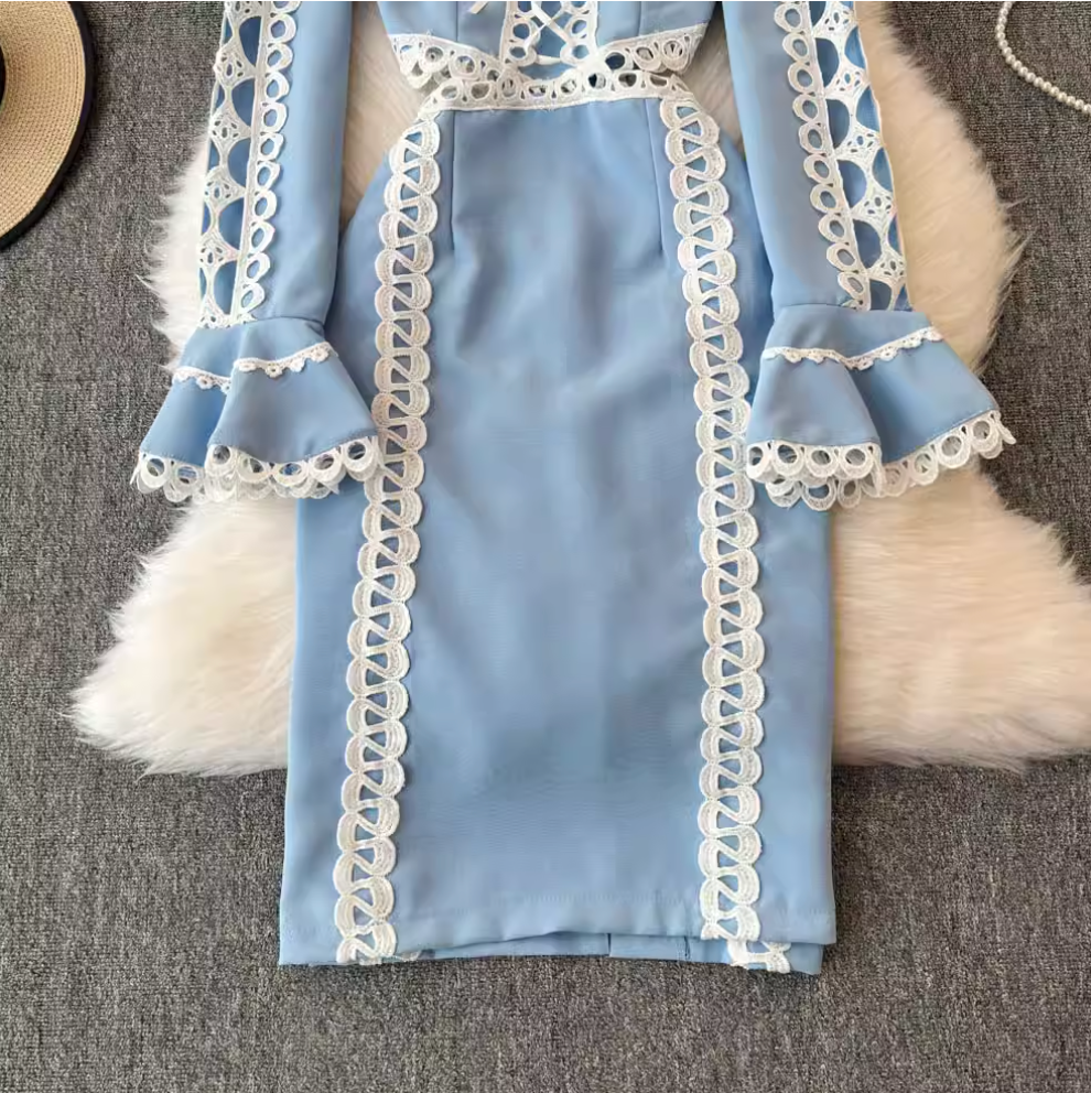 Sweetie Lace-up Hollowed Patchwork Dress