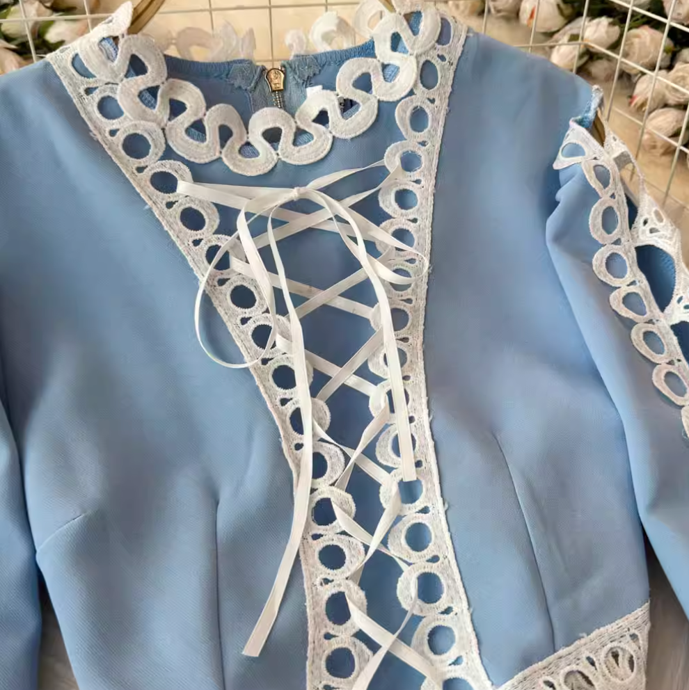 Sweetie Lace-up Hollowed Patchwork Dress