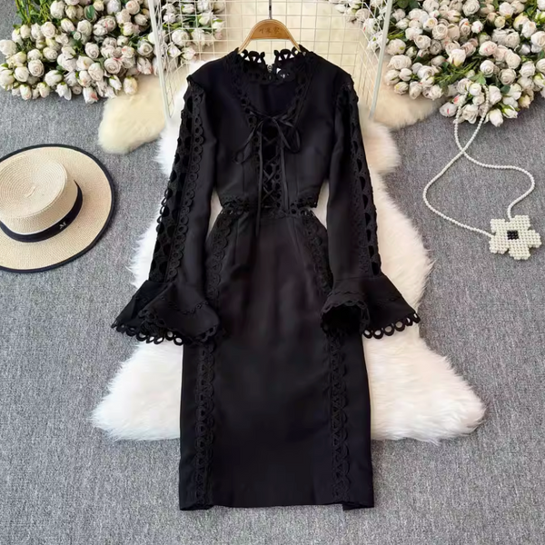 Sweetie Lace-up Hollowed Patchwork Dress