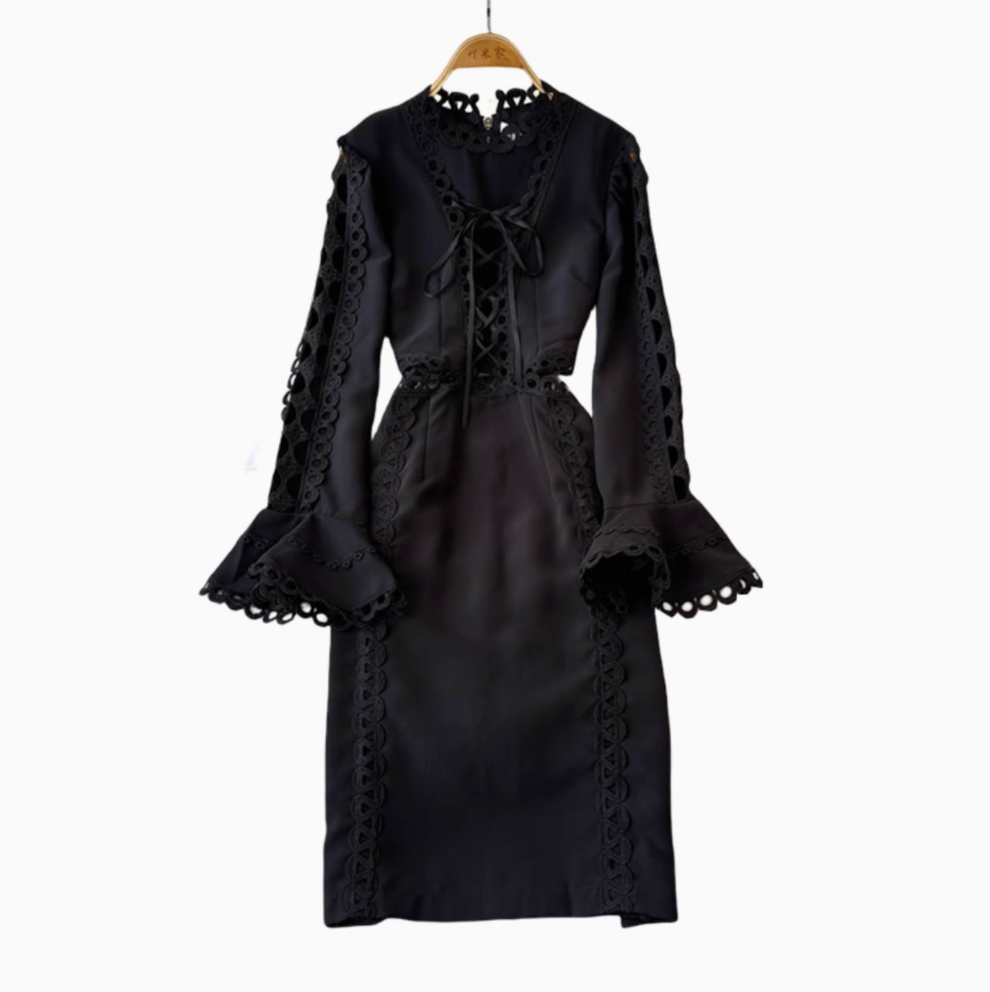 Sweetie Lace-up Hollowed Patchwork Dress