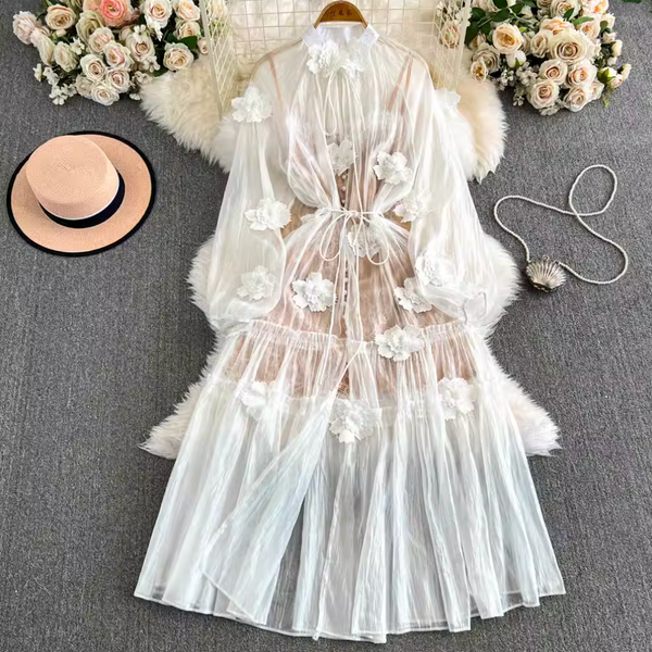 Niche 3d Floral Outwear & Slip Dress 2Pcs