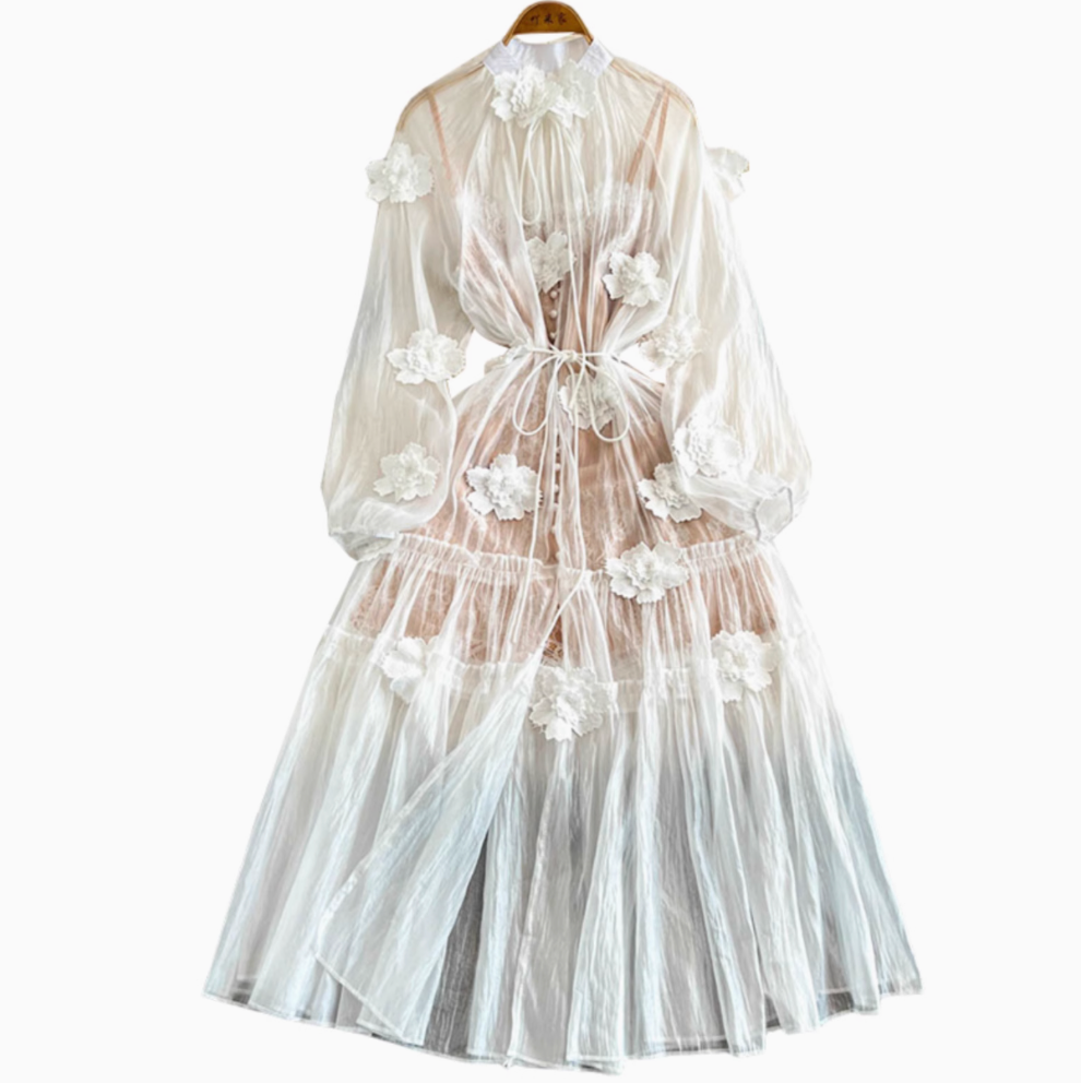 Niche 3d Floral Outwear & Slip Dress 2Pcs