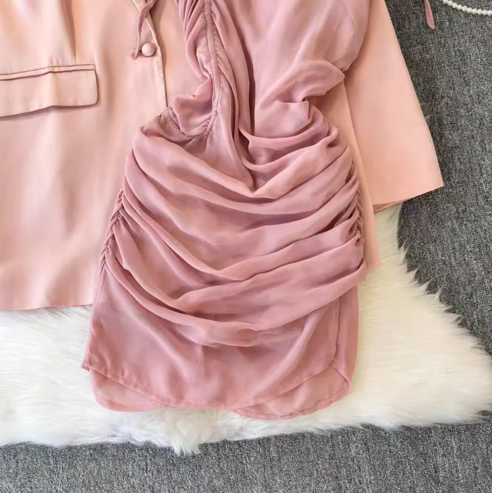 Satin Dress & Slip Dress Pink 2Pcs