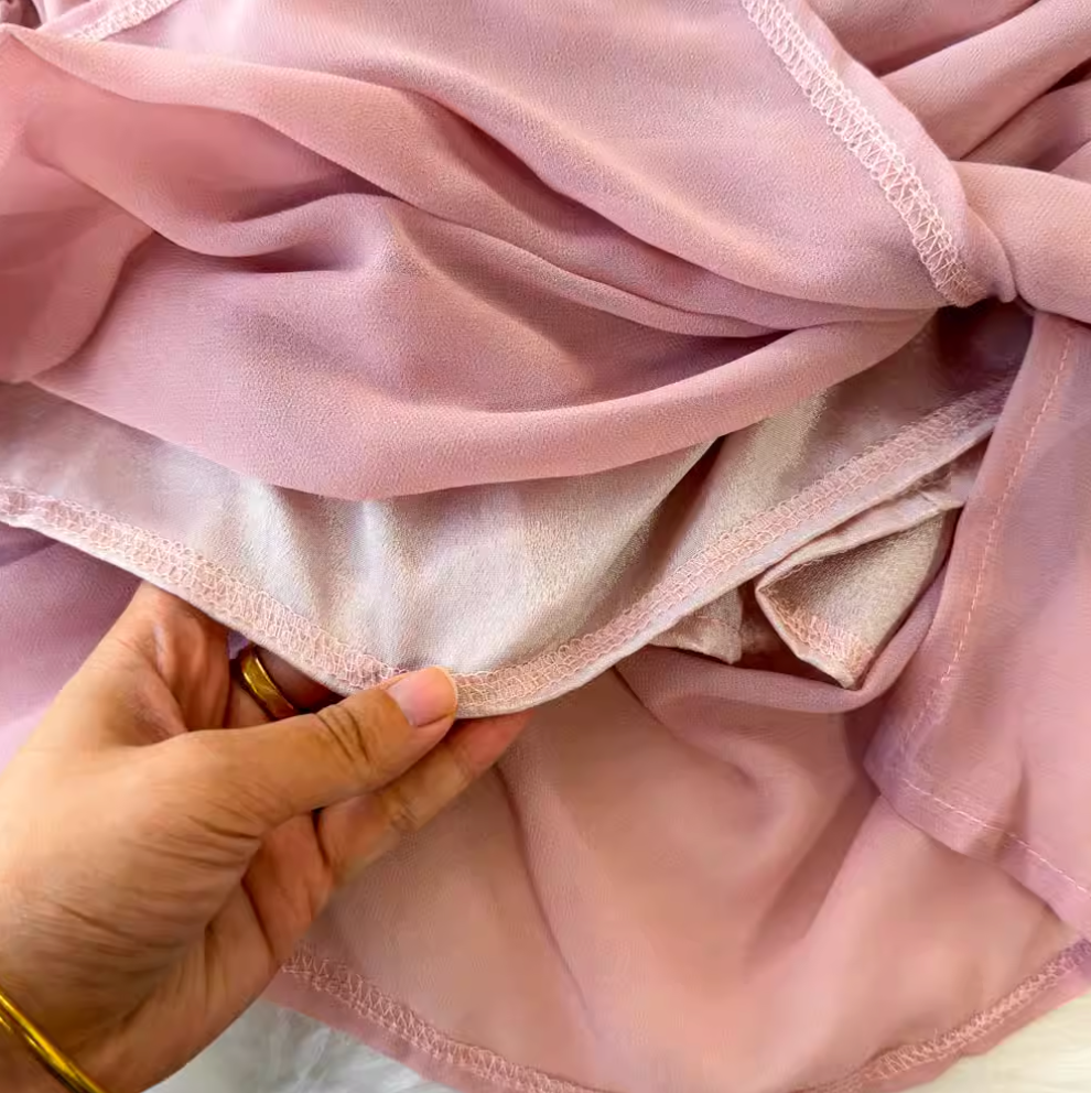 Satin Dress & Slip Dress Pink 2Pcs