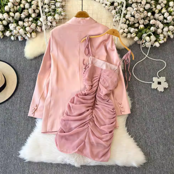 Satin Dress & Slip Dress Pink 2Pcs