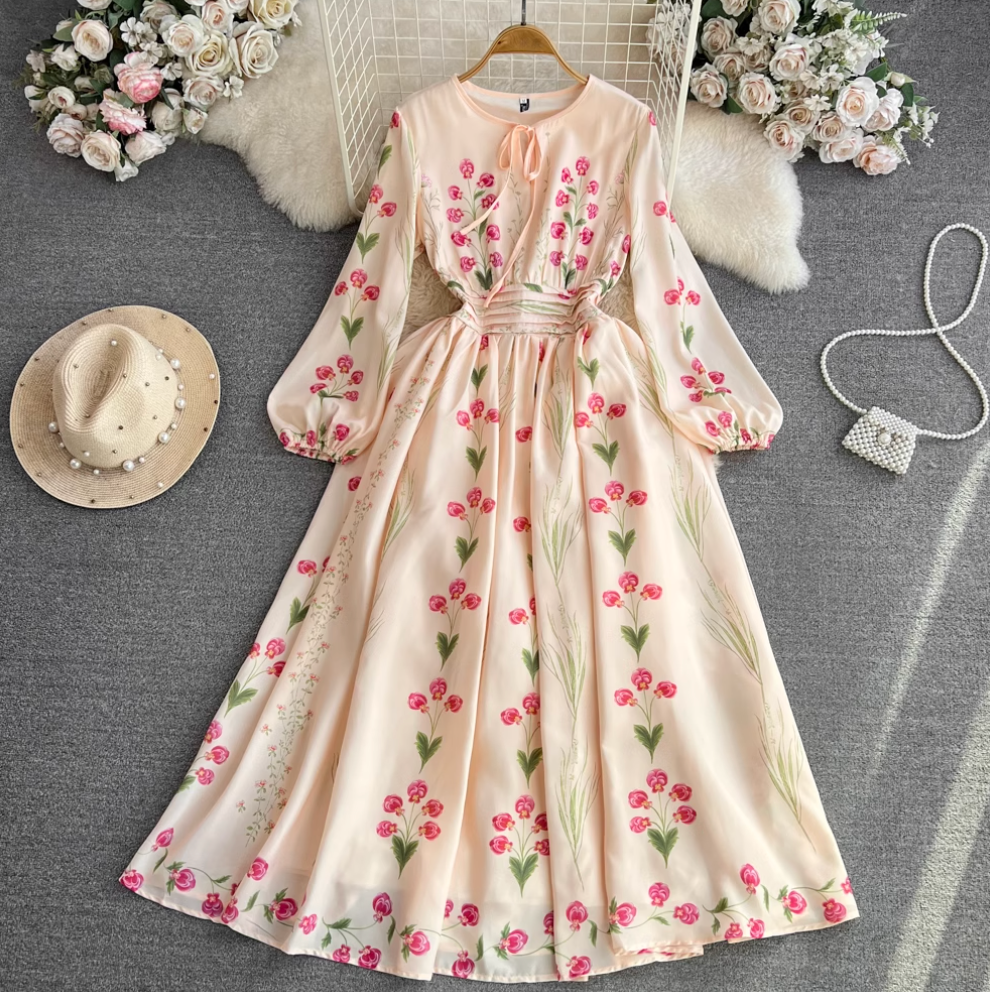 Round Collar Floral A-line Dress