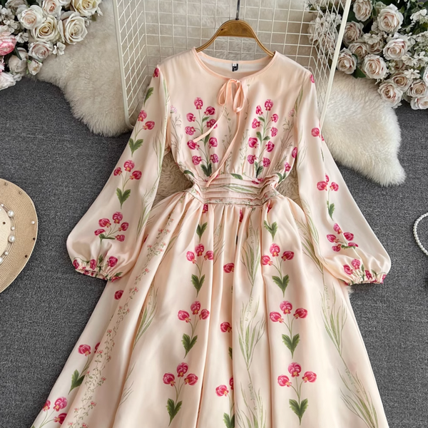 Round Collar Floral A-line Dress