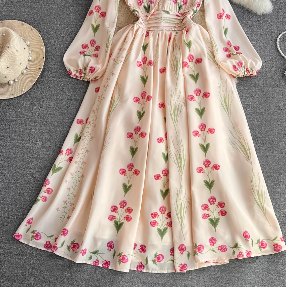 Round Collar Floral A-line Dress