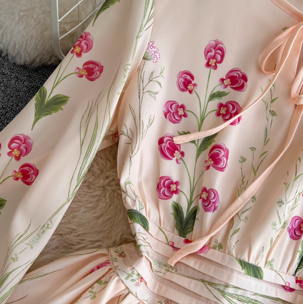 Round Collar Floral A-line Dress