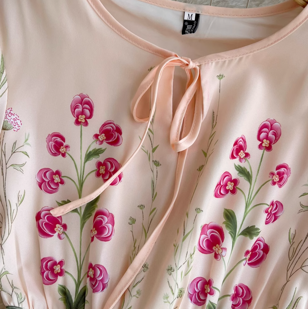 Round Collar Floral A-line Dress