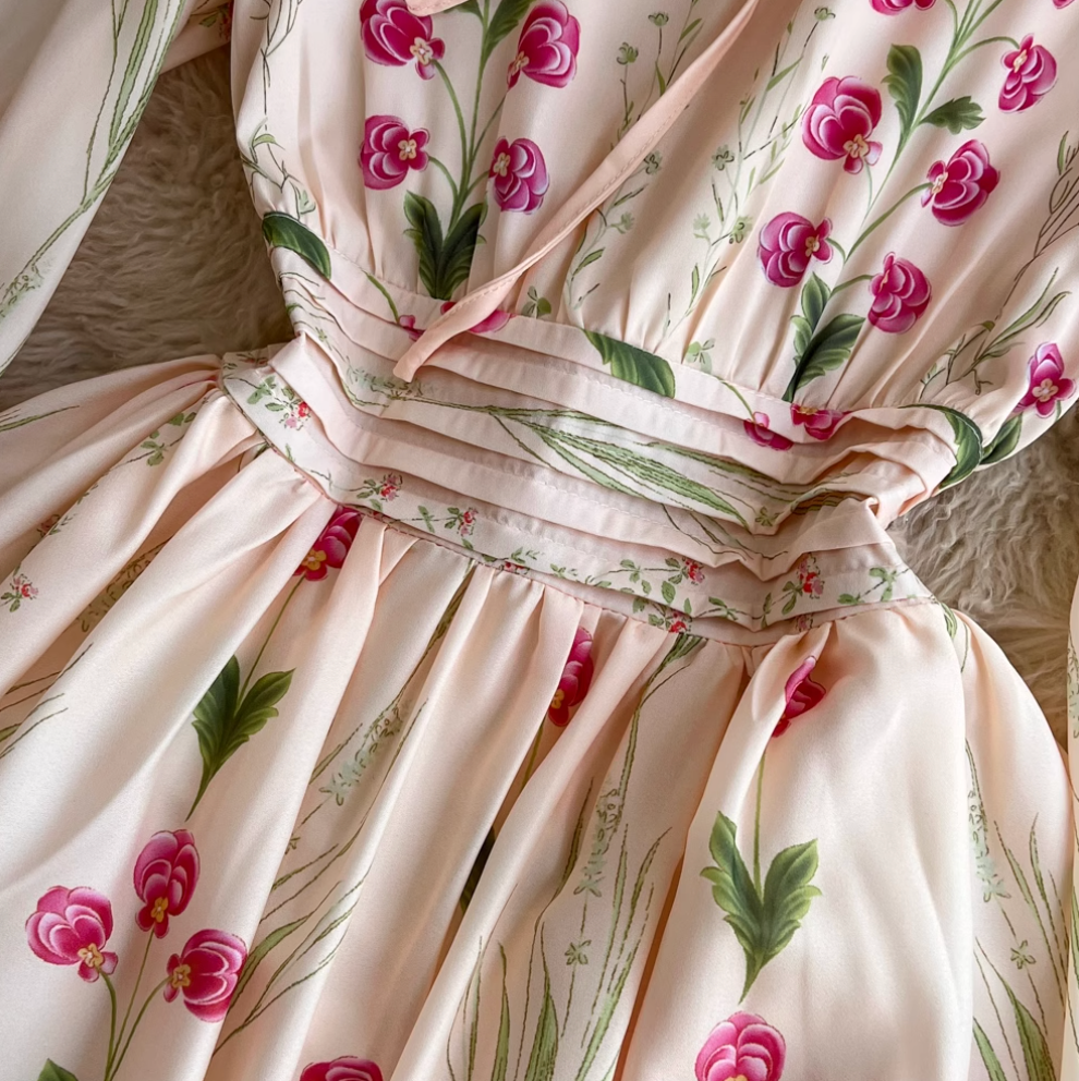 Round Collar Floral A-line Dress