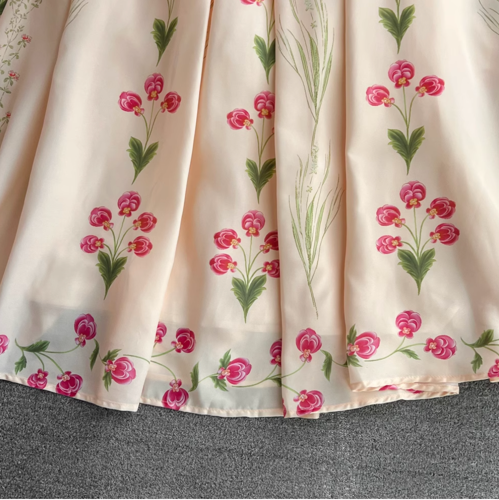 Round Collar Floral A-line Dress
