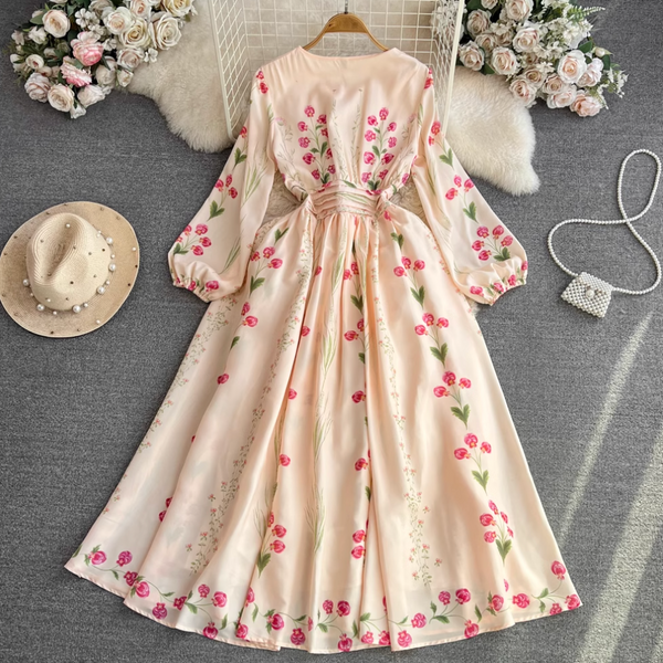 Round Collar Floral A-line Dress