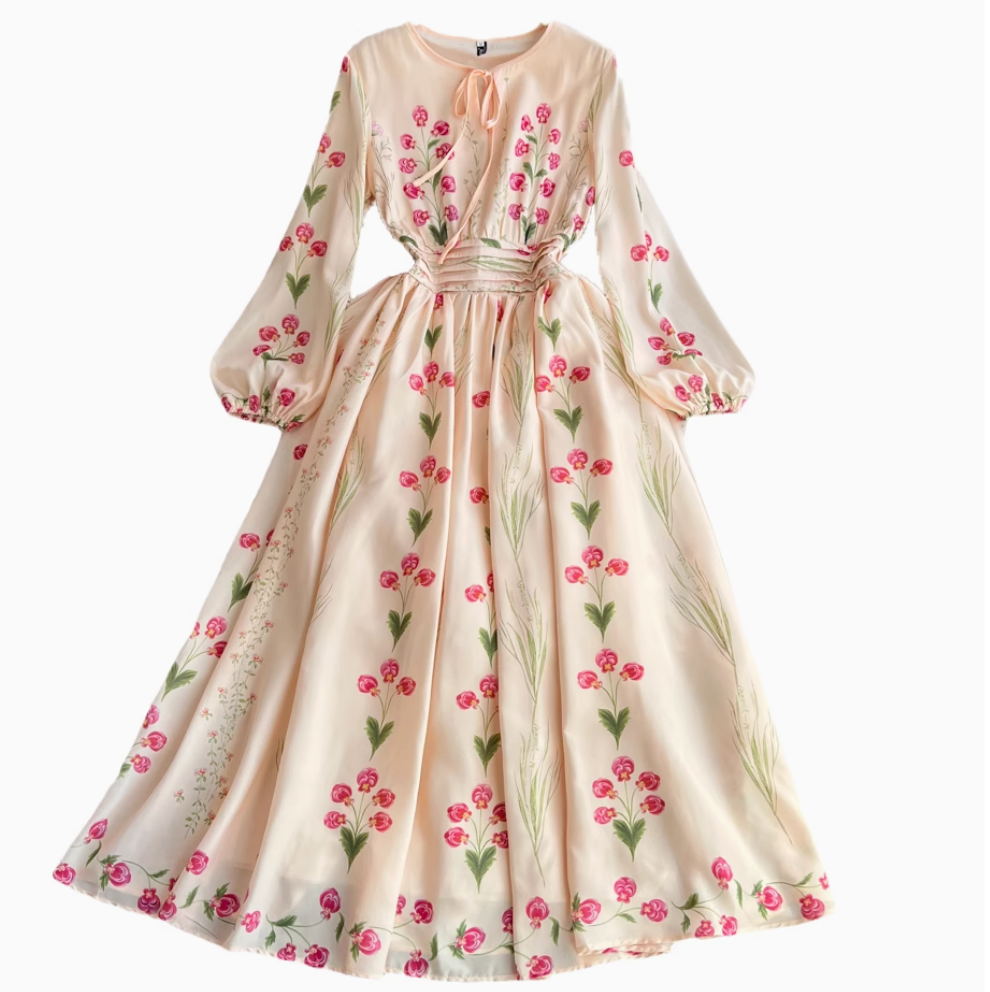 Round Collar Floral A-line Dress