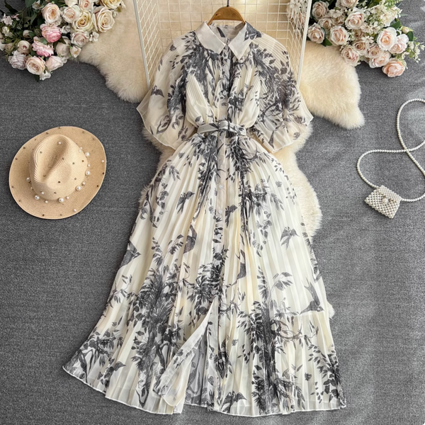 Lapeled Floral Printed Shirt Dress
