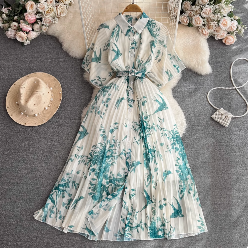Lapeled Floral Printed Shirt Dress