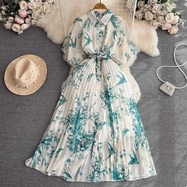 Lapeled Floral Printed Shirt Dress