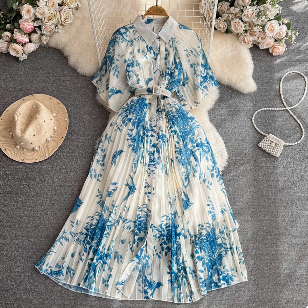 Lapeled Floral Printed Shirt Dress