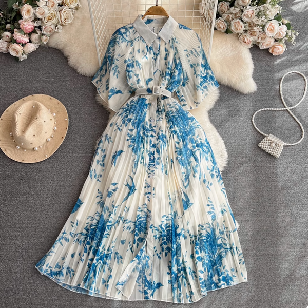 Lapeled Floral Printed Shirt Dress